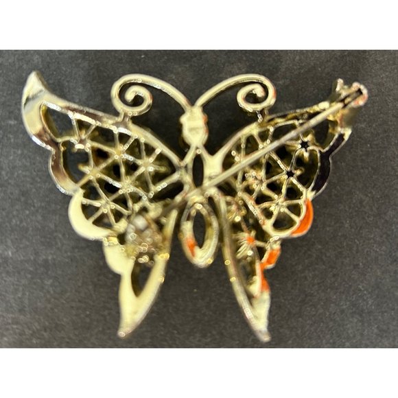 Gold Tone Butterfly Crystal Pink Purple Pin Brooch Vintage - Picture 2 of 4